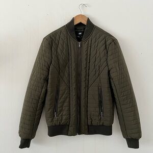 H&M Men's Olive Quilted Bomber Military Jacket